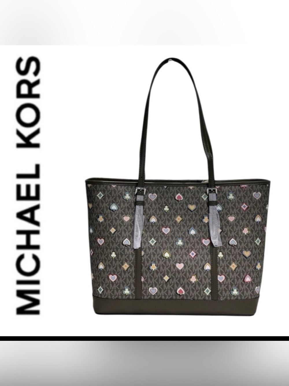 Michael Kors Jet Set Large Shoulder Tote Vegas Poker Olive Green NWT $358